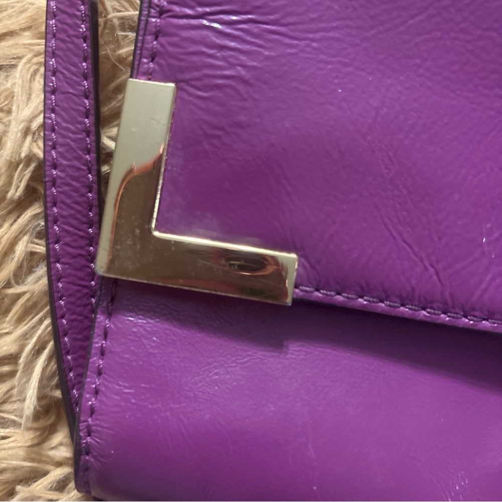 Michael Kors Purple Leather Fold-Over Wristlet Clutch with Metal Corner Accents - Picture 13 of 15